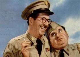 Phil Silvers (Sgt. Bilko) and Maurice Gosfield (Pvt. Doberman), 1956. Photo from Camel advert in Life magazine (Source: Wikimedia Commons) Phil Silvers (Sgt. Bilko) and Maurice Gosfield (Pvt. Doberman), 1956. Photo from Camel advert in Life magazine (Source: Wikimedia Commons)