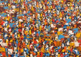 Ablade Glover, Market I, 2010, oil on canvas, 122 x 122cm, photo Jonathan Greet, Image courtesy October Gallery London Ablade Glover, Market I, 2010, oil on canvas, 122 x 122cm, photo Jonathan Greet, Image courtesy October Gallery London
