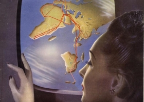BOAC advertisement (detail), 1946. BOAC was a British airline, which merged with BEA in 1974 to form British Airways. BOAC advertisement (detail), 1946. BOAC was a British airline, which merged with BEA in 1974 to form British Airways.