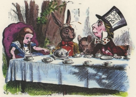 The Mad Hatter's Teaparty, illustration by John Teniel for Lewis Carroll's Alice in Wonderland 1895 The Mad Hatter's Teaparty, illustration by John Teniel for Lewis Carroll's Alice in Wonderland 1895