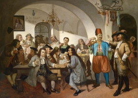 The Blue Bottle coffee house founded in 1686 in Vienna. Painting c.1900 (Source: Wikimedia Commons) The Blue Bottle coffee house founded in 1686 in Vienna. Painting c.1900 (Source: Wikimedia Commons)