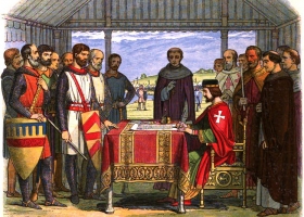 King John signs the Magna Carta, engraving by James William Edmund Doyle, 1864 (Source: Wikimedia Commons) King John signs the Magna Carta, engraving by James William Edmund Doyle, 1864 (Source: Wikimedia Commons)