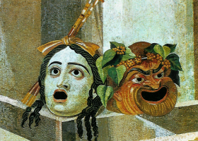 Tragedy and Comedy, a mosaic from the Baths of Decius on the Aventine Hill, Rome, now in the Capitoline Museum, Rome (Source: Wikipedia Commons) Tragedy and Comedy, a mosaic from the Baths of Decius on the Aventine Hill, Rome, now in the Capitoline Museum, Rome (Source: Wikipedia Commons)