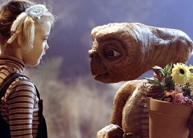 E.T. The Extra-Terrestial, 1982, co-produced and directed by Steven Spielberg, starring Drew Barrymore, Universal Pictures E.T. The Extra-Terrestial, 1982, co-produced and directed by Steven Spielberg, starring Drew Barrymore, Universal Pictures