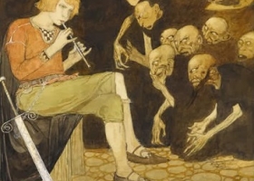 A watercolour by Gustaf Tenggren, 1918-19. An alternative version was used to illustrate an edition of Grimm's Fairy Tales published 1922. A watercolour by Gustaf Tenggren, 1918-19. An alternative version was used to illustrate an edition of Grimm's Fairy Tales published 1922.