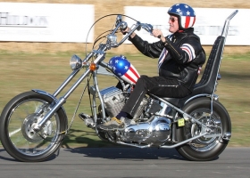 Peter Fonda rides a replica of the 'Captain America' Harley-Davidson used in Easy Rider (Source: Wikimedia Commons) Peter Fonda rides a replica of the 'Captain America' Harley-Davidson used in Easy Rider (Source: Wikimedia Commons)