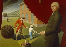 Painting depicting Parson Weems and his famous story of George Washington and the Cherry Tree. Grant Wood (Courtesy: Amon Carter Museum of American Art) Painting depicting Parson Weems and his famous story of George Washington and the Cherry Tree. Grant Wood (Courtesy: Amon Carter Museum of American Art)
