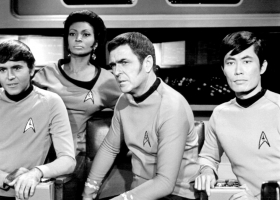 Star Trek crew members, 1968, Chekov, Uhura, Scott and Sulu (Source: Wikimedia Commons) Star Trek crew members, 1968, Chekov, Uhura, Scott and Sulu (Source: Wikimedia Commons)