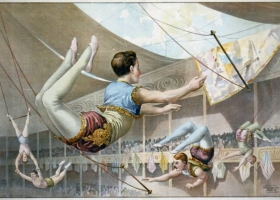 Five male trapeze artists, 1890, US Library of Congress (Source: Wikimedia) Five male trapeze artists, 1890, US Library of Congress (Source: Wikimedia)